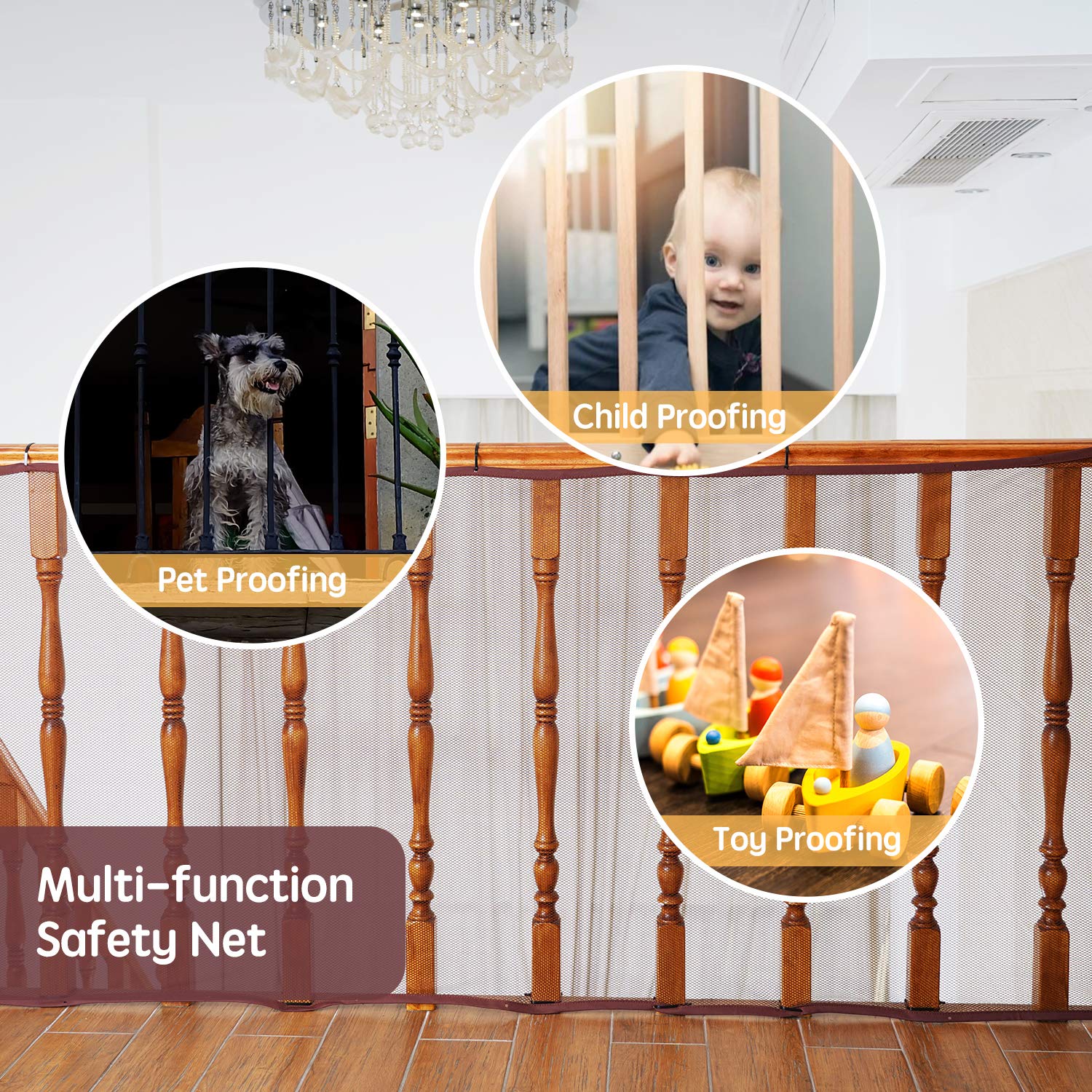Minne Baby banister guard dark brown fabric close-up showing durable waterproof material
