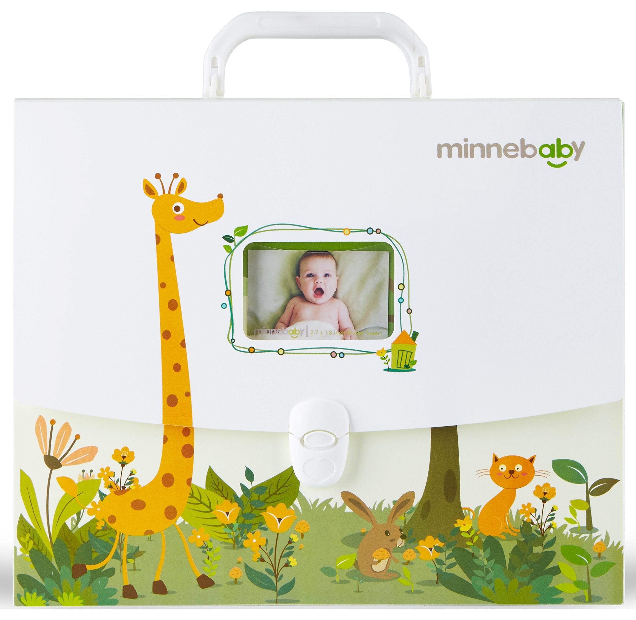 Minne baby document organizer front briefcase shows portable, sturdy design for travel-ready baby records.