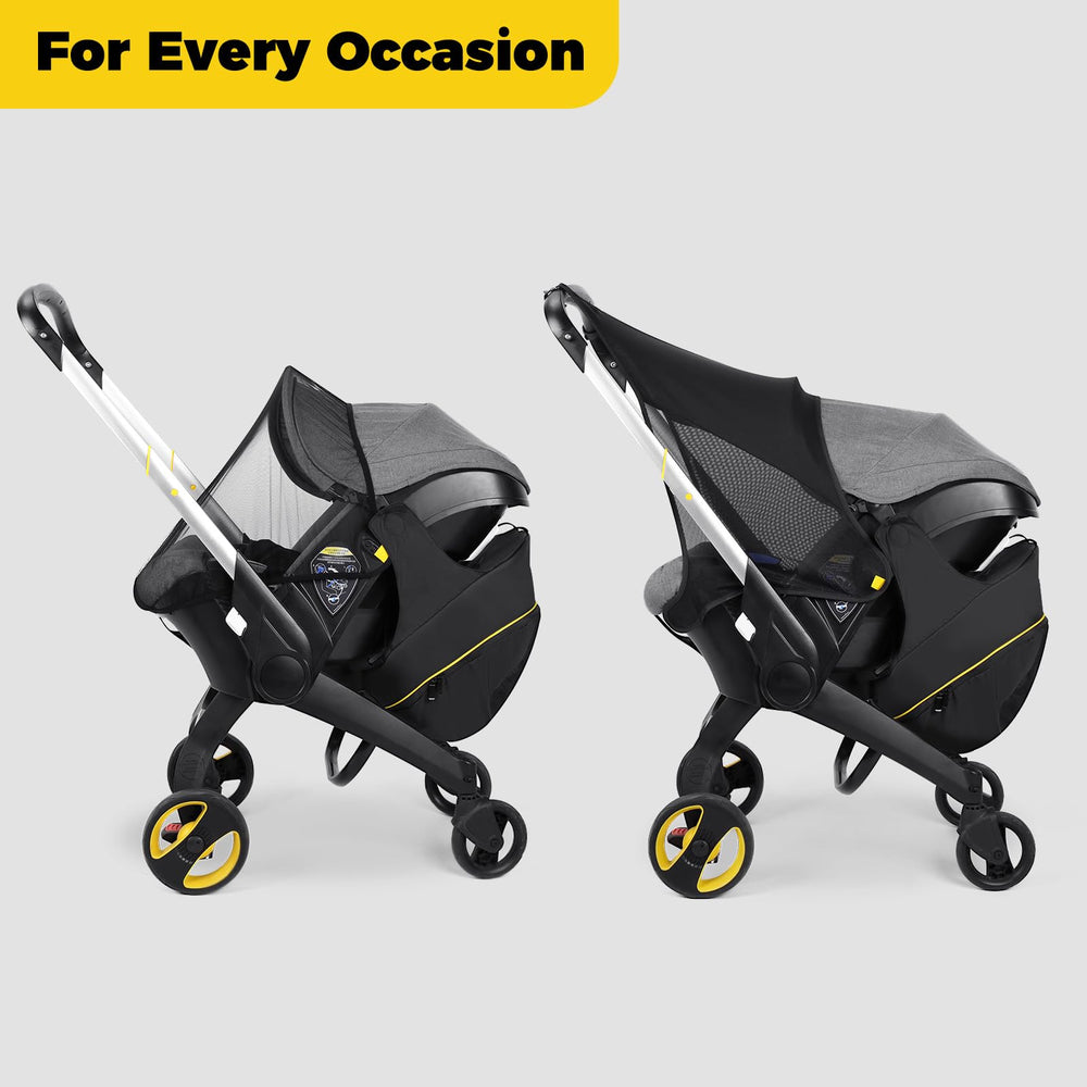 Minne Baby Upperkids storage bag attached to stroller and worn as backpack when folded