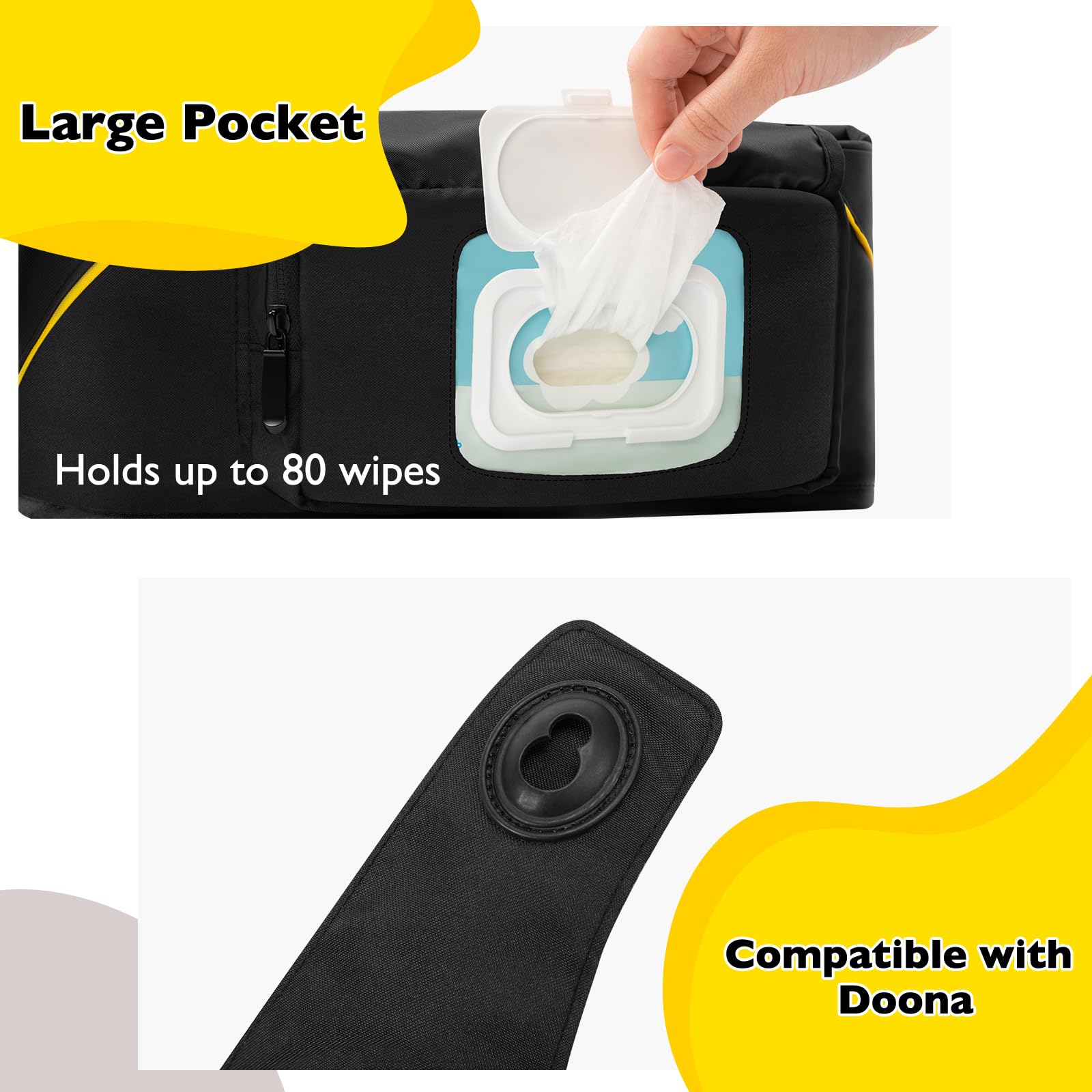 Minne Baby Upperkids wet wipe pocket for quick cleanups on the go