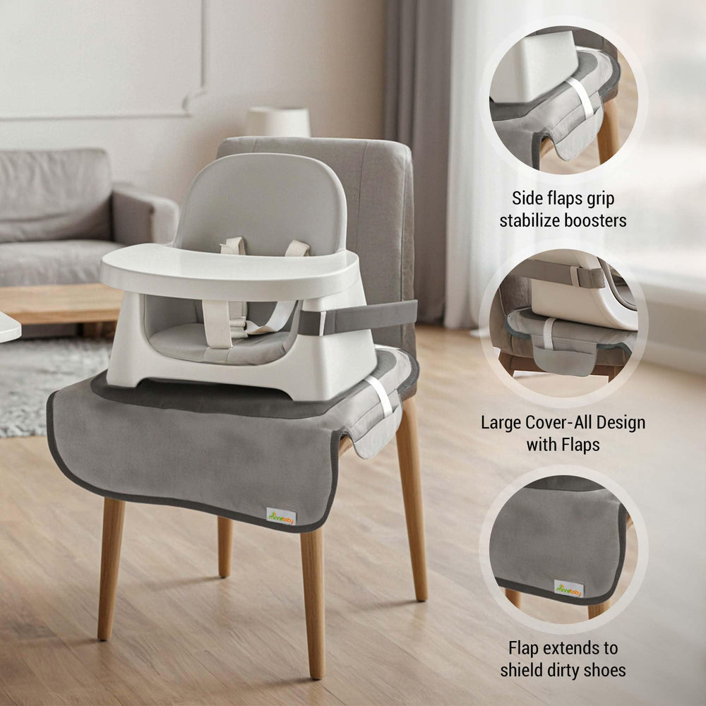 Minne Minnebaby booster chair cover back view with PVC backing stays in place.