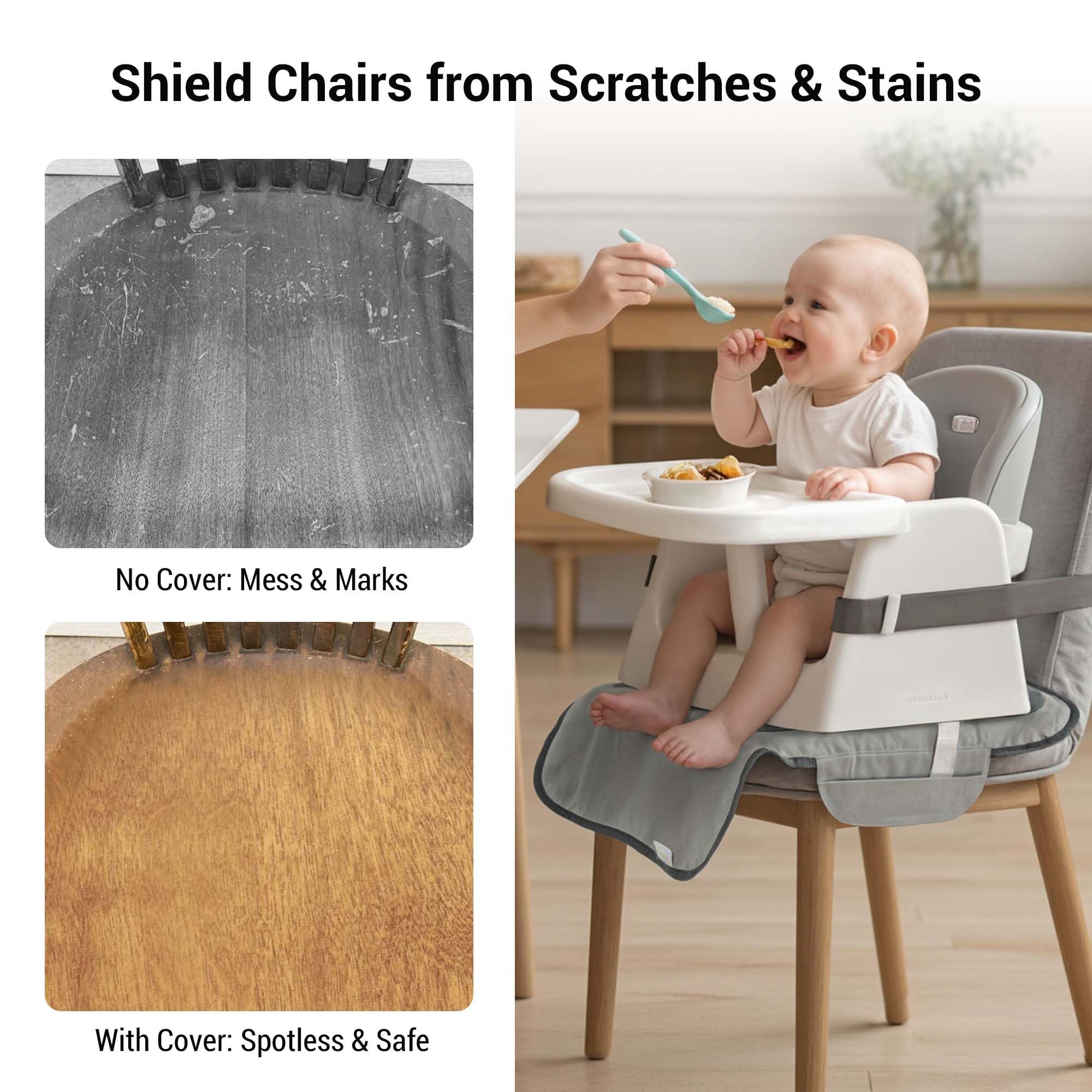 Minne Minnebaby booster chair cover wipe-clean surface simplifies post-meal cleanup.