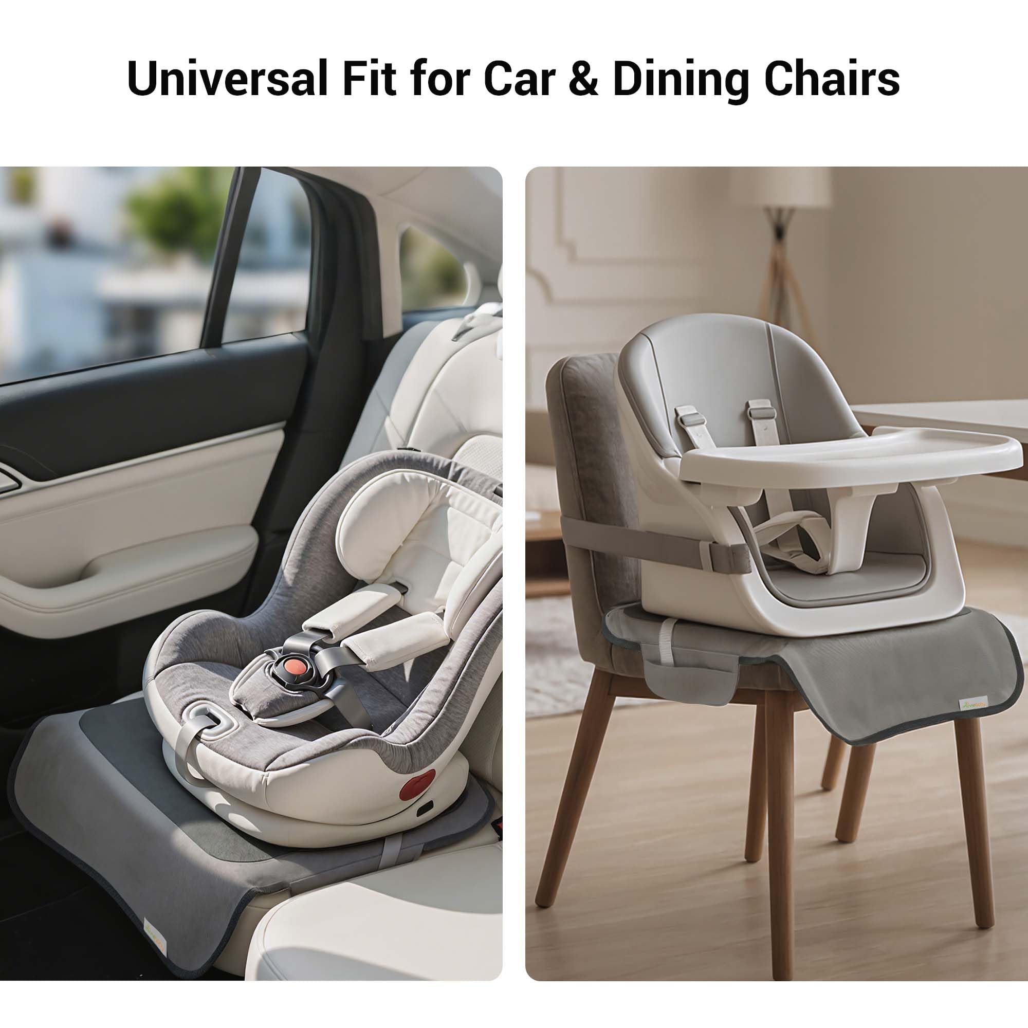 Minne Minnebaby booster chair cover grey fabric blends with dining decor.