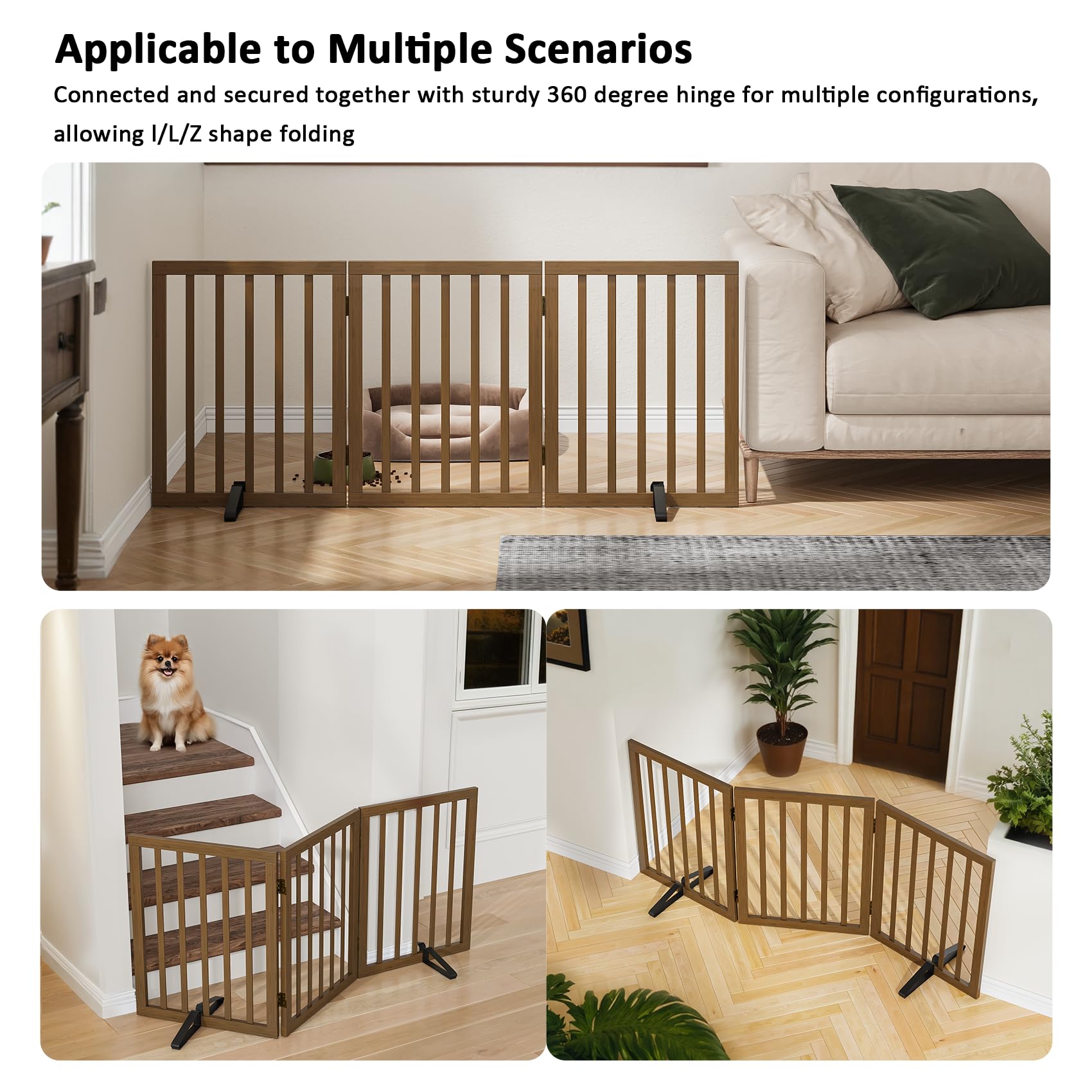 Mino Kesper dog gate blocks doorways while blending with decor.
