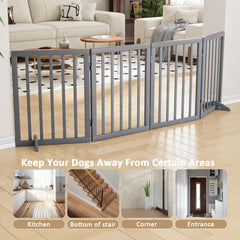 Mino Kesper dog gate folded-compact demonstrates space-saving when stored.
