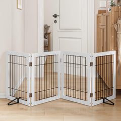 Mino Kesper dog gate indoor 4-panel white, 74 wide and 24 tall fits doorways.