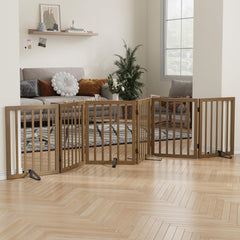 Mino Kesper dog gate blocks indoor doorways with a stylish freestanding frame.