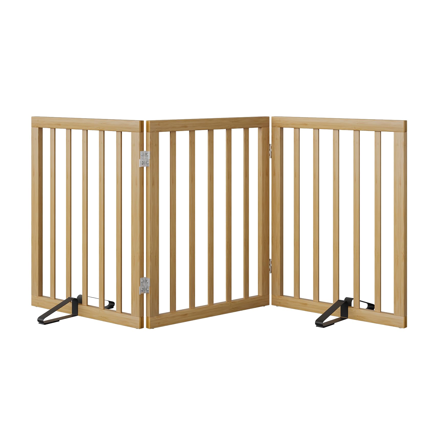 Mino Kesper dog gate in natural bamboo, wide setup blocks doorways safely
