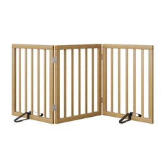 Mino Kesper dog gate in natural bamboo, wide setup blocks doorways safely