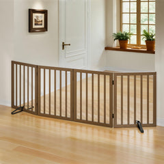 Mino Kesper dog gate blocking stairs with sturdy freestanding design