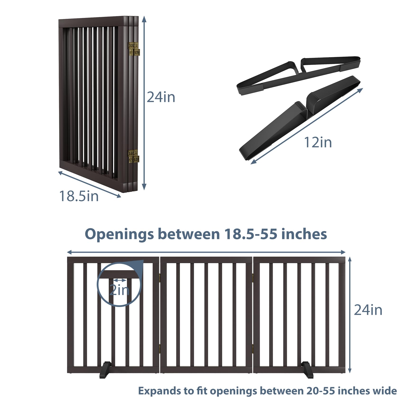 Mino Kesper dog gates with support feet enhance stability on varied floor surfaces.