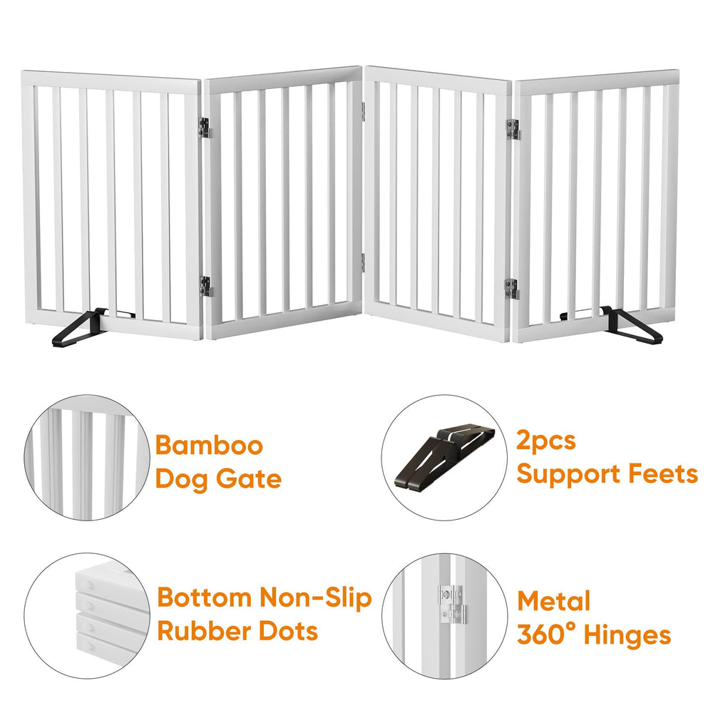 Mino Kesper folding dog gate stores easily in a closet after use.