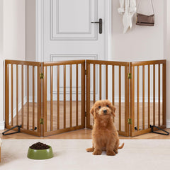 Mino Kesper freestanding gate in walnut, closed barrier for doorway separation and focus on safety