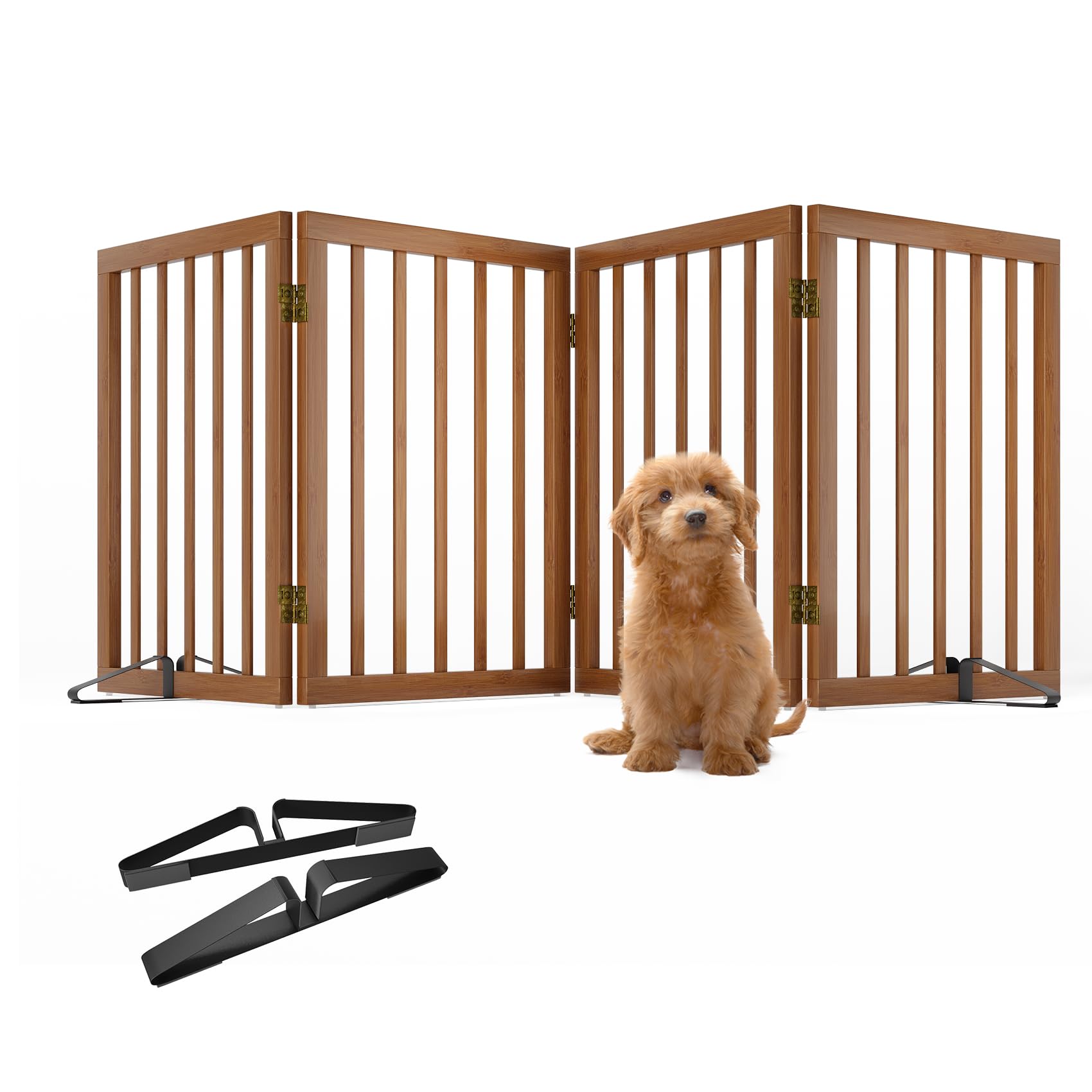 Mino Kesper freestanding gate in walnut folded flat for compact storage