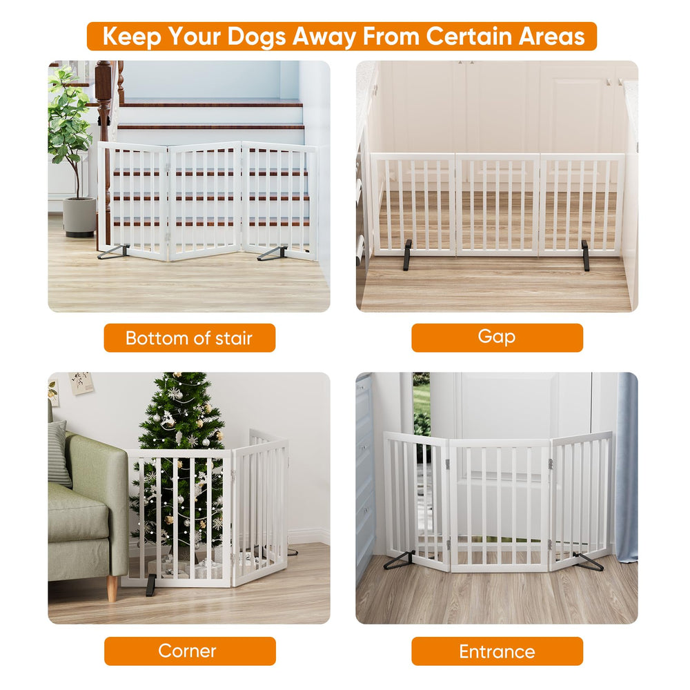 Mino Kesper freestanding-pet-gate-stair-use shows stable, drill-free stair blocking.