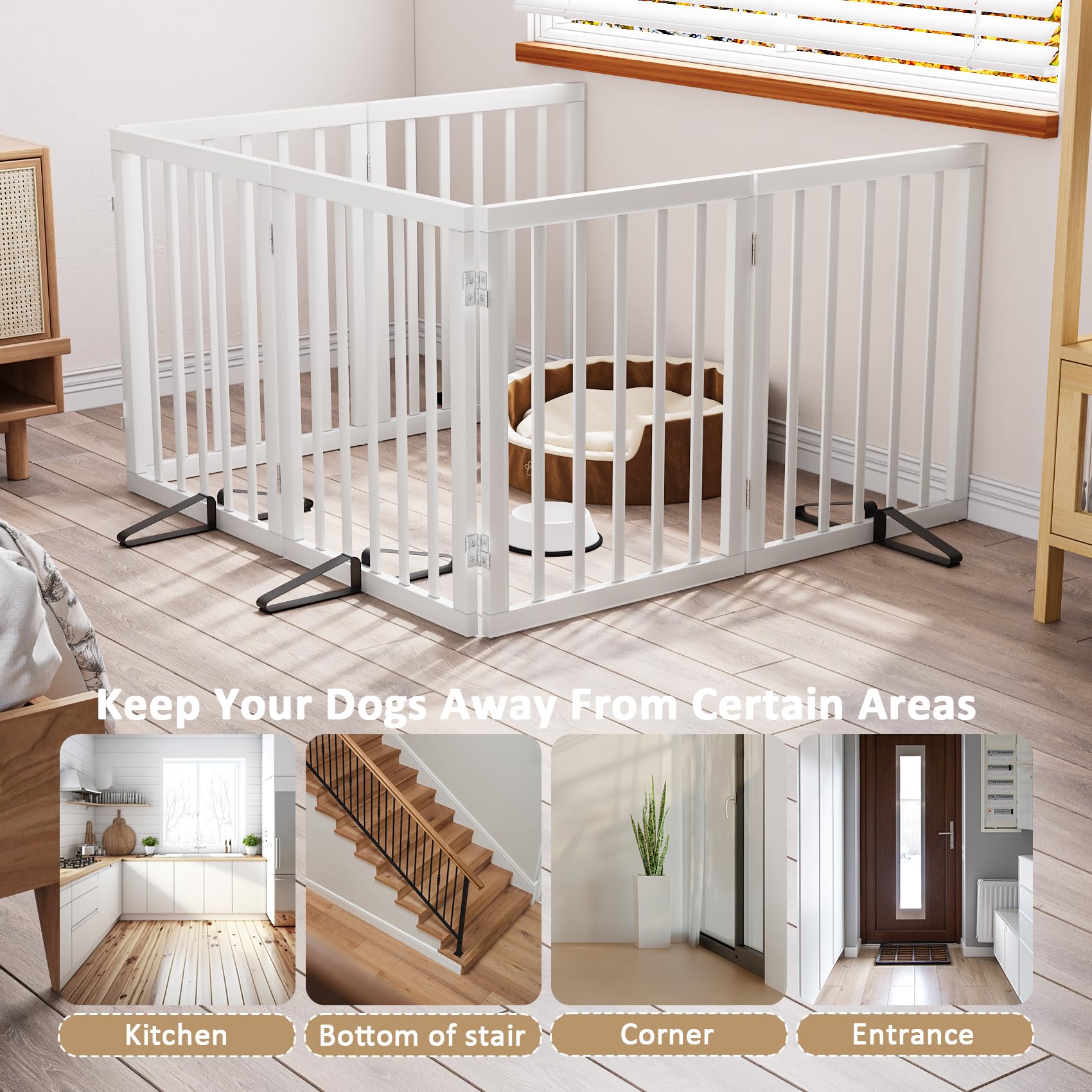 Mino Kesper wooden gate with non-slip feet keeps floors safe during use.