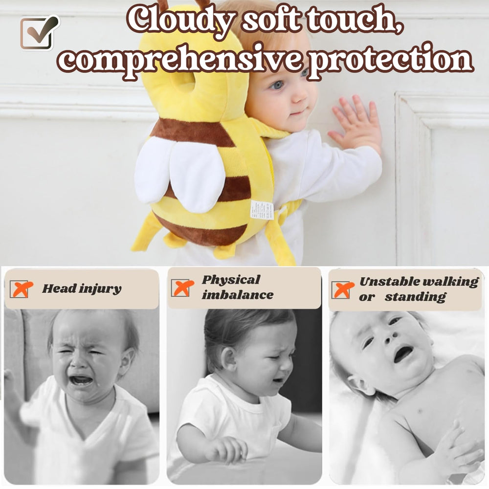 MINOCHI baby head protector backpack yellow bee side view enables confident movement.