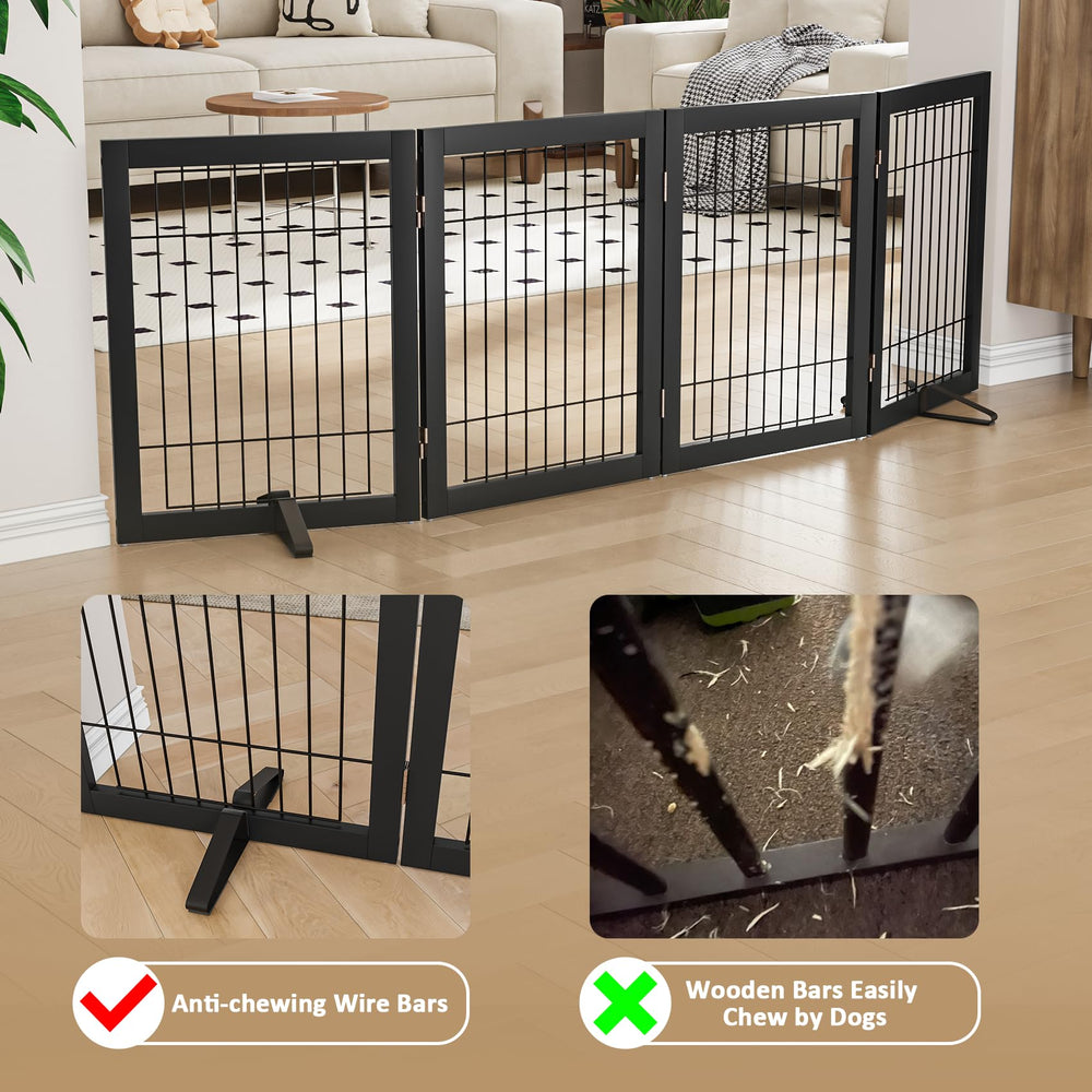 Mino Kesper dog gate 3-panel wide-55-in blocks doorway spaces effectively.