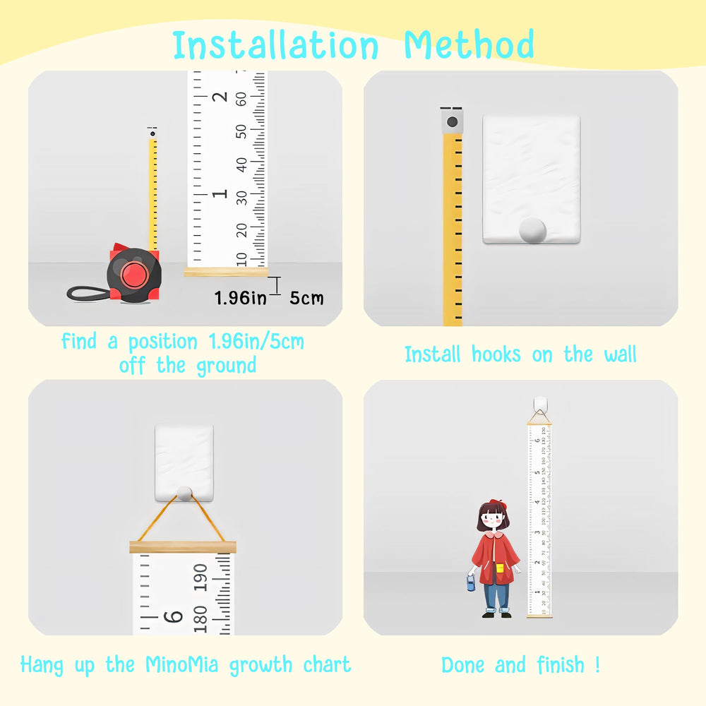 MinoMia growth chart fabric canvas with clear marks for quick growth checks.