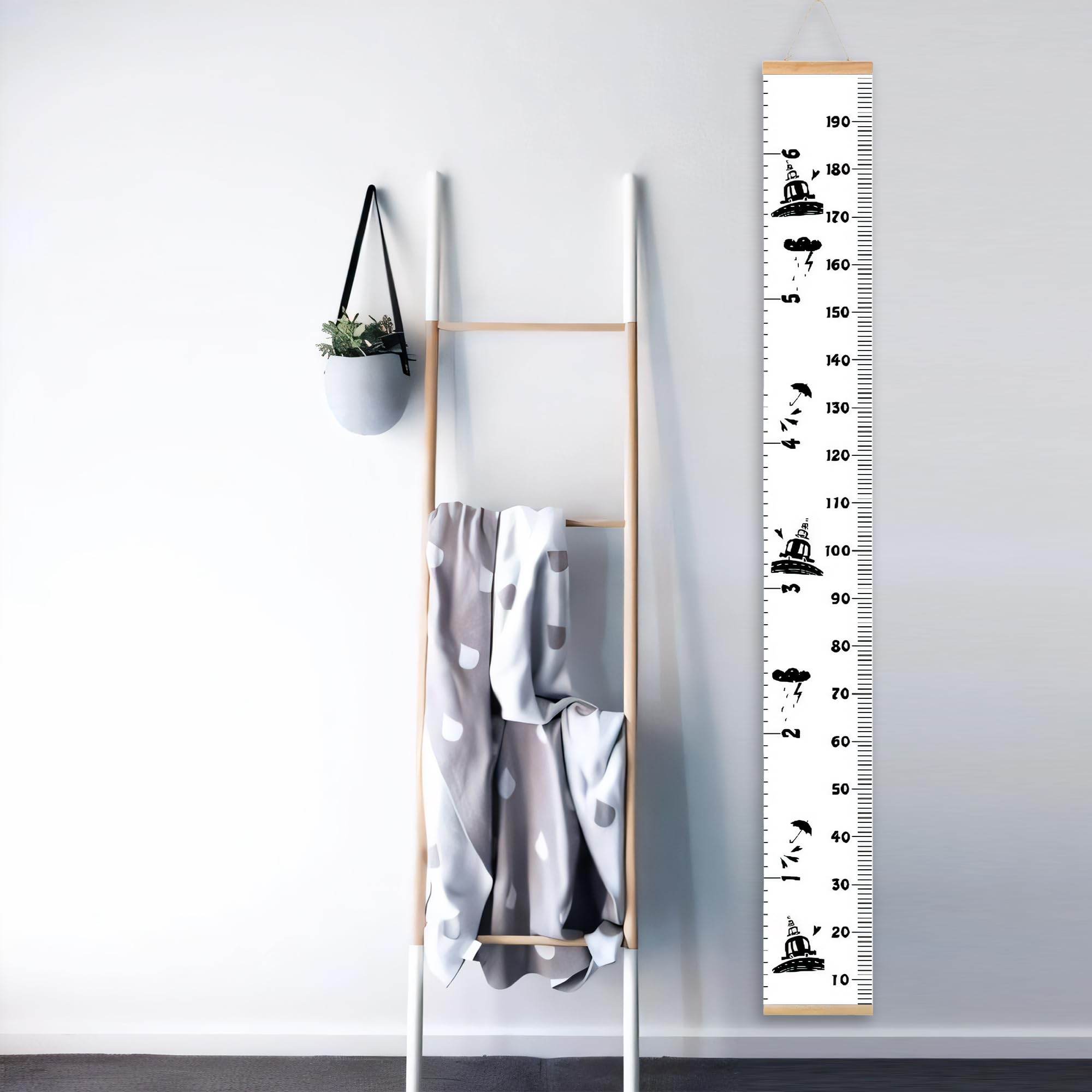MinoMia growth chart height ruler showing baby to adult tracking in room.
