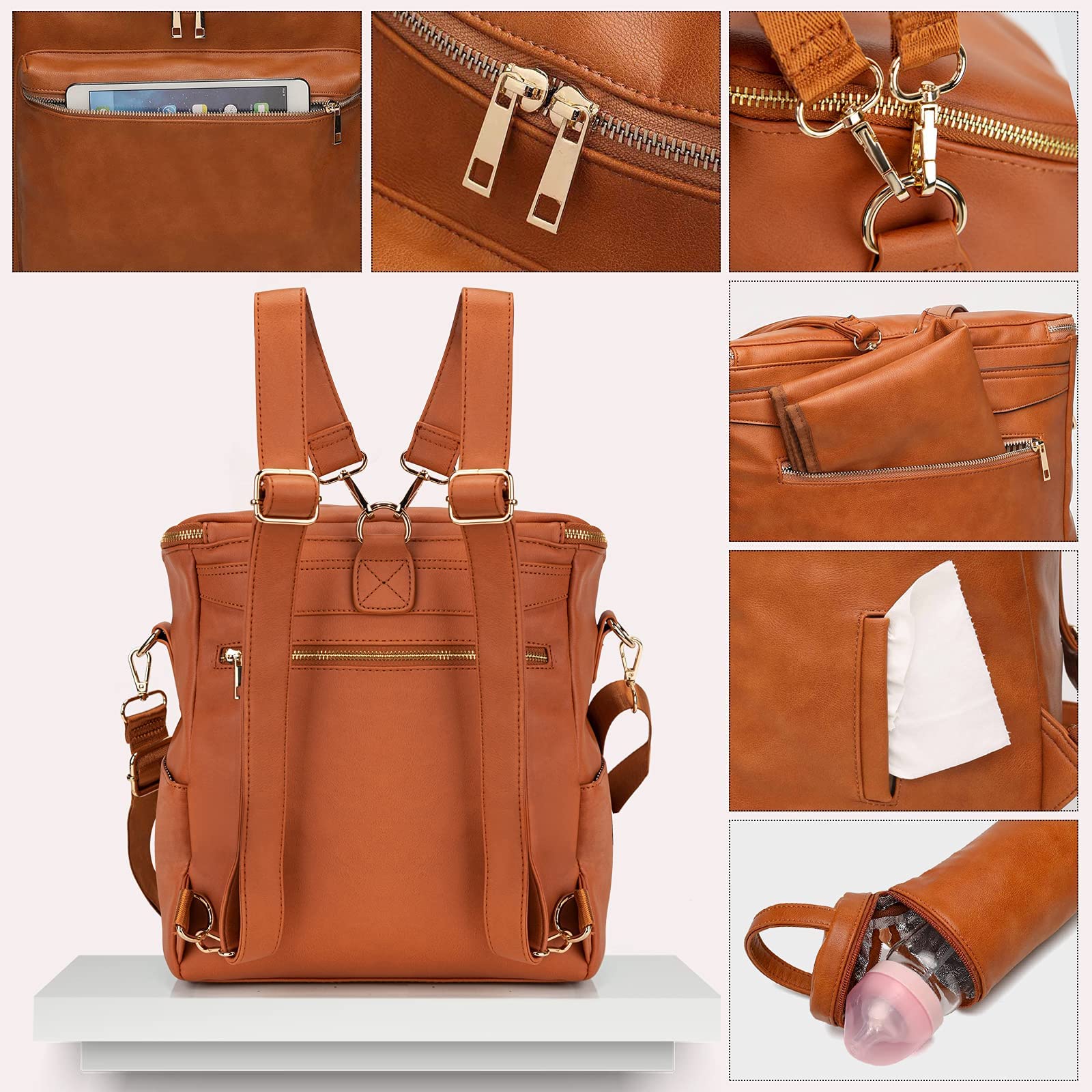 Minsong diaper bag brown back pocket keeps valuables securely stored