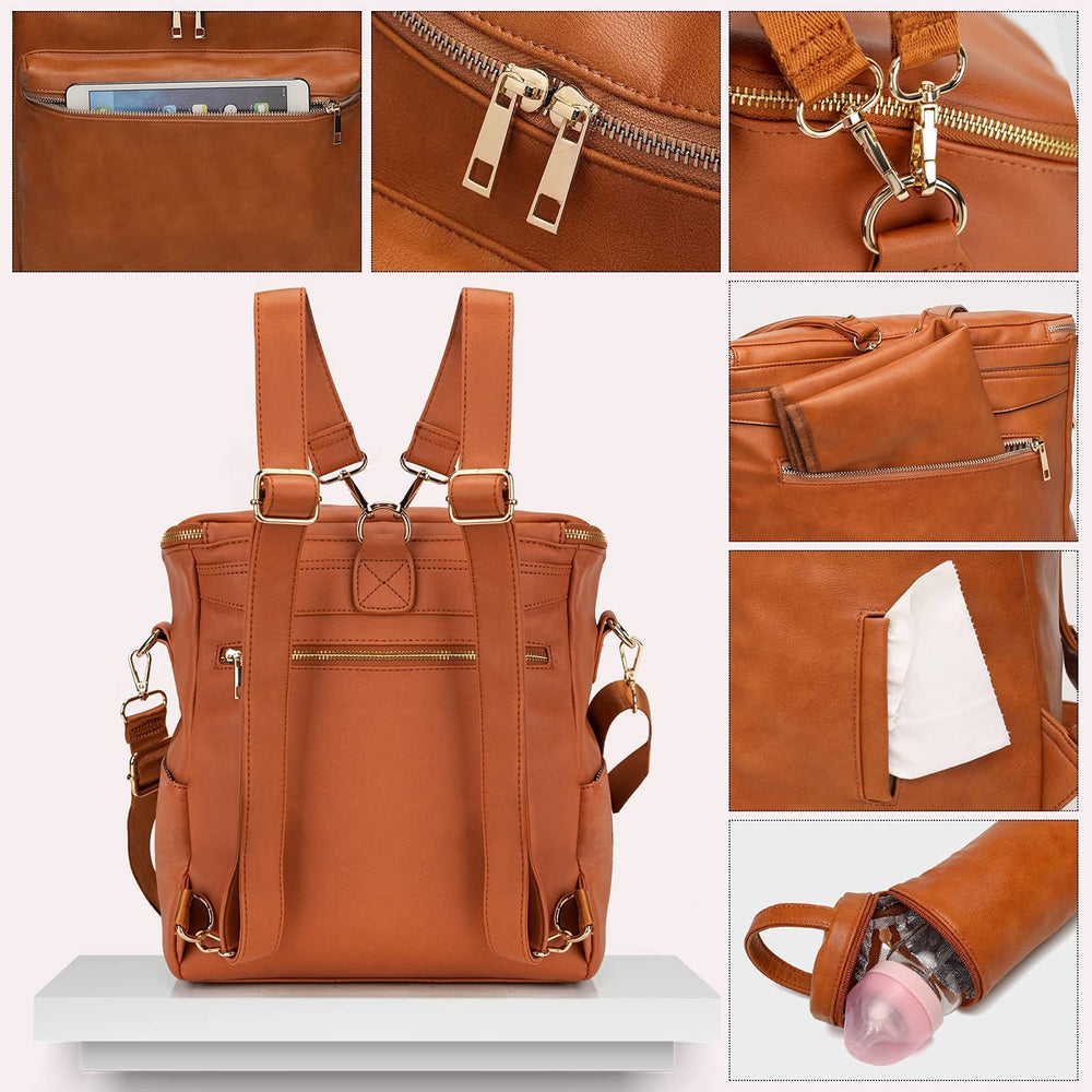 Minsong diaper bag brown back pocket keeps valuables securely stored