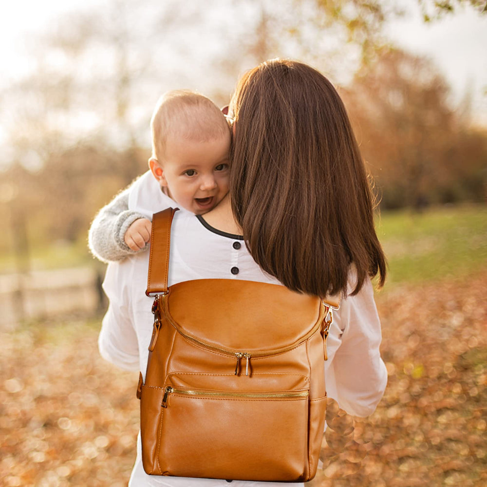 Minsong diaper bag brown detachable strap enables backpack or shoulder carry