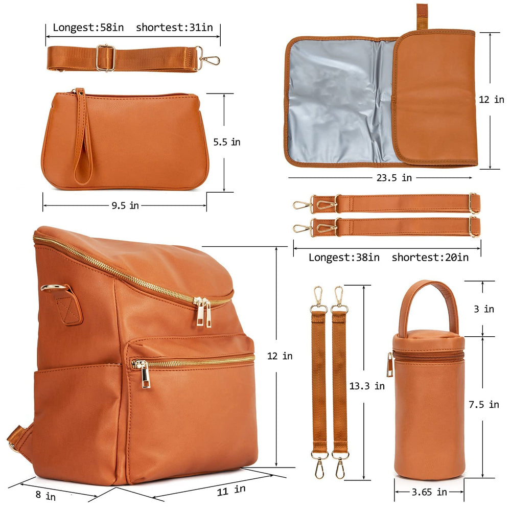 Minsong diaper bag brown side view highlighting stroller straps for hands-free outings