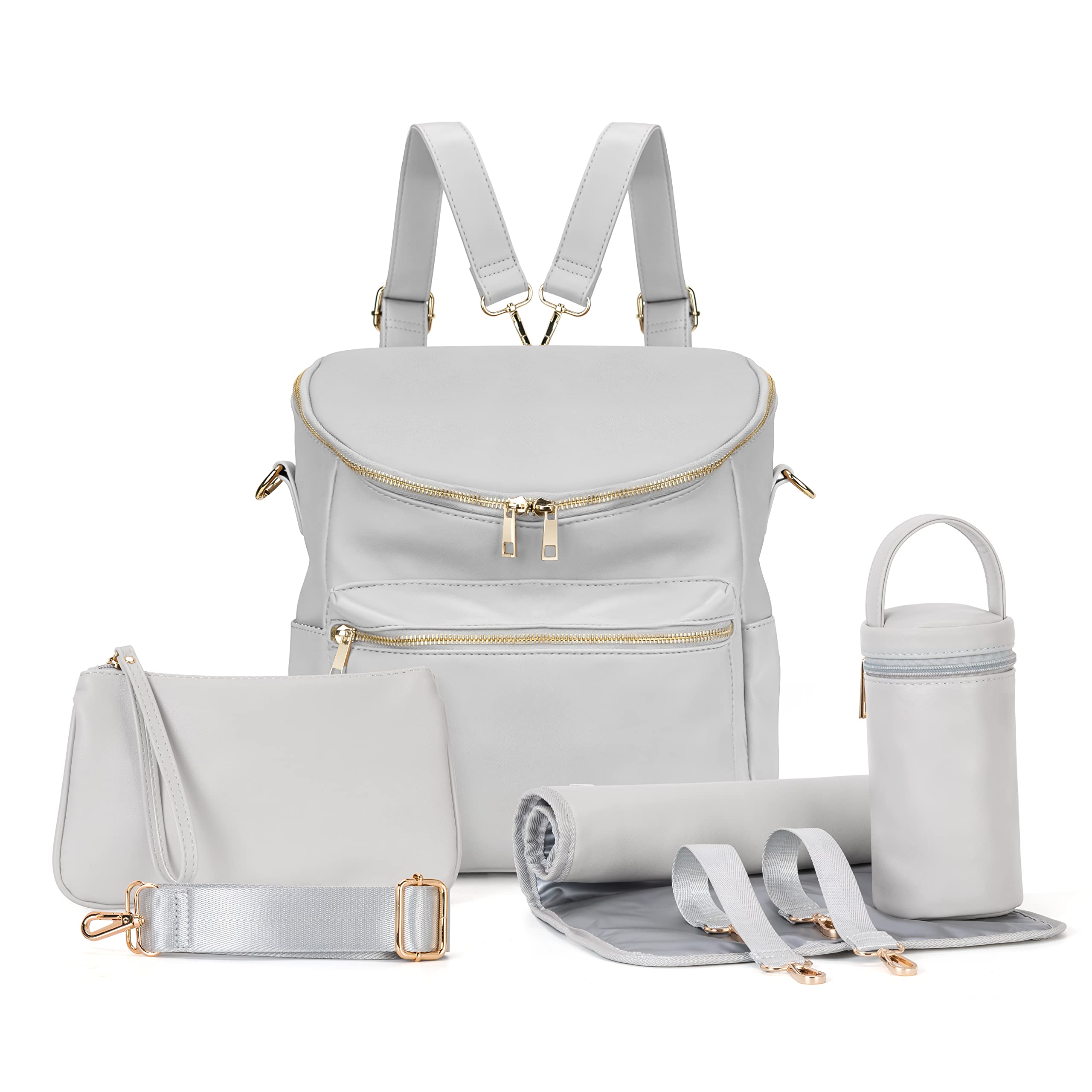 Minsong diaper bag backpack exterior showcases fashionable PU leather with durable, water-resistant appeal.