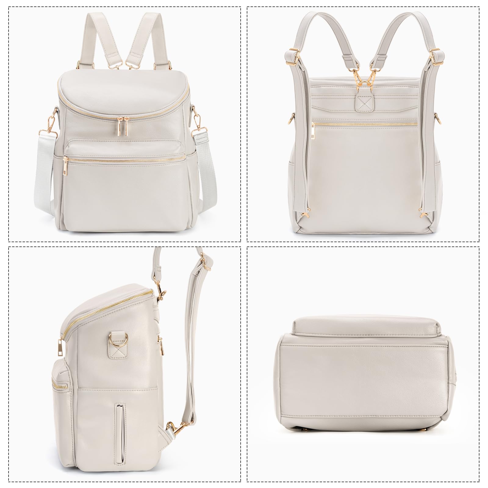 Minsong diaper bag backpack front view highlights fashionable color and gold zippers.