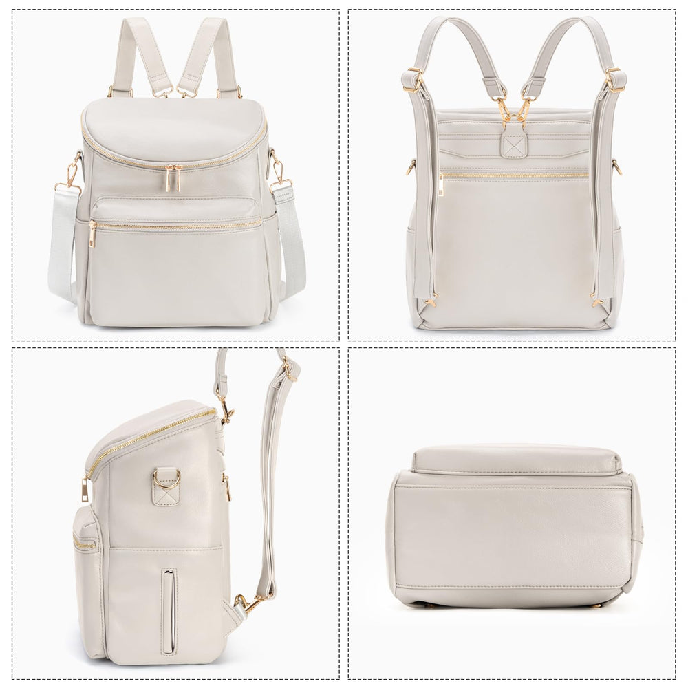 Minsong diaper bag backpack front view highlights fashionable color and gold zippers.