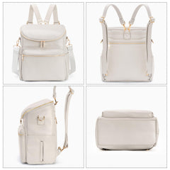Minsong diaper bag backpack front view highlights fashionable color and gold zippers.