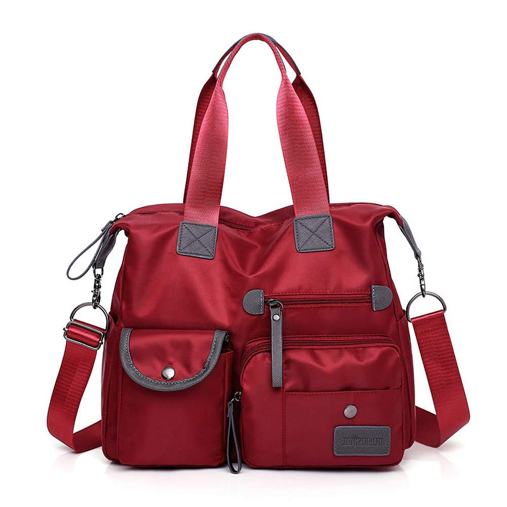 MINTEGRA Nylon Tote Bag front view showing roomy exterior pockets for daily essentials.