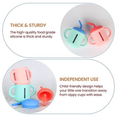 Mintlyfe trainer cup shows non-slip handles aiding little hands during feeding.