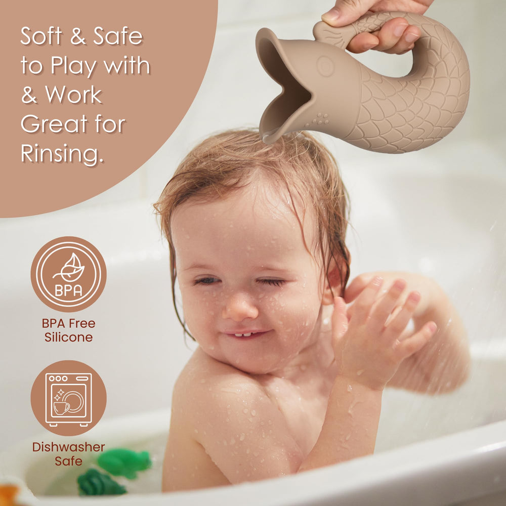 Mintlyfe rinse cup with ergonomic textured handle for secure grip during bath rinsing.