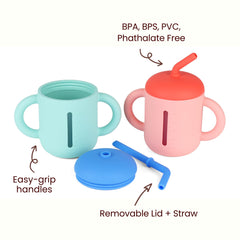 Mintlyfe silicone cup with spill-proof lid closes securely for mess-free meals.