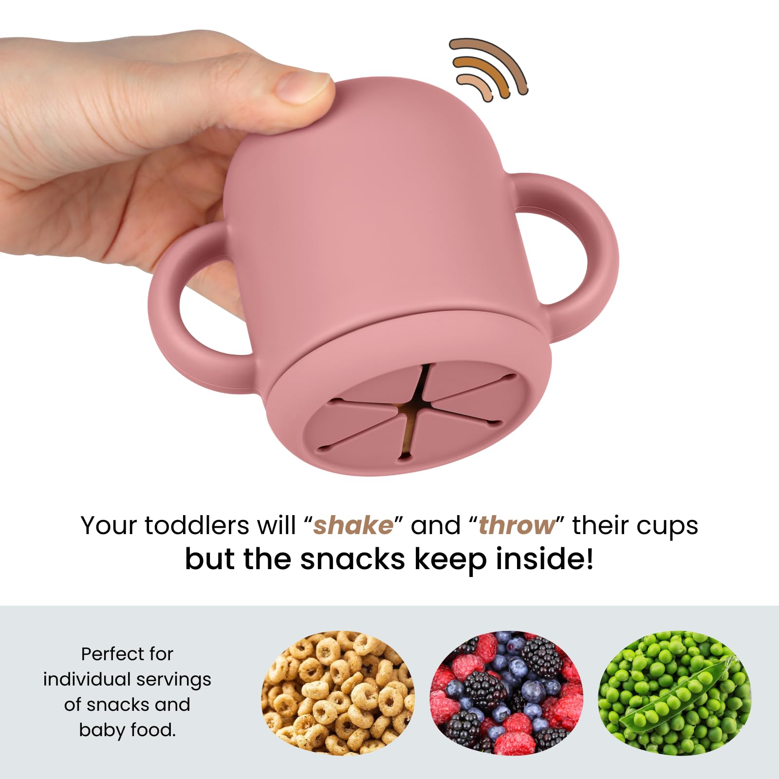 Mintlyfe snack cups close-up shows grip handles for tiny hands