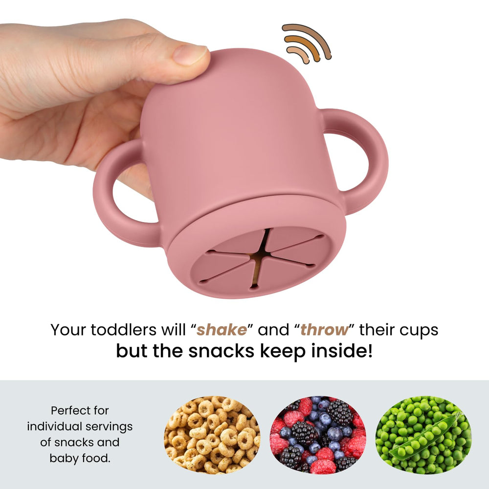 Mintlyfe snack cups close-up shows grip handles for tiny hands