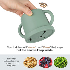 Mintlyfe snack cups natural sage side view highlights easy-grip handles for toddlers.