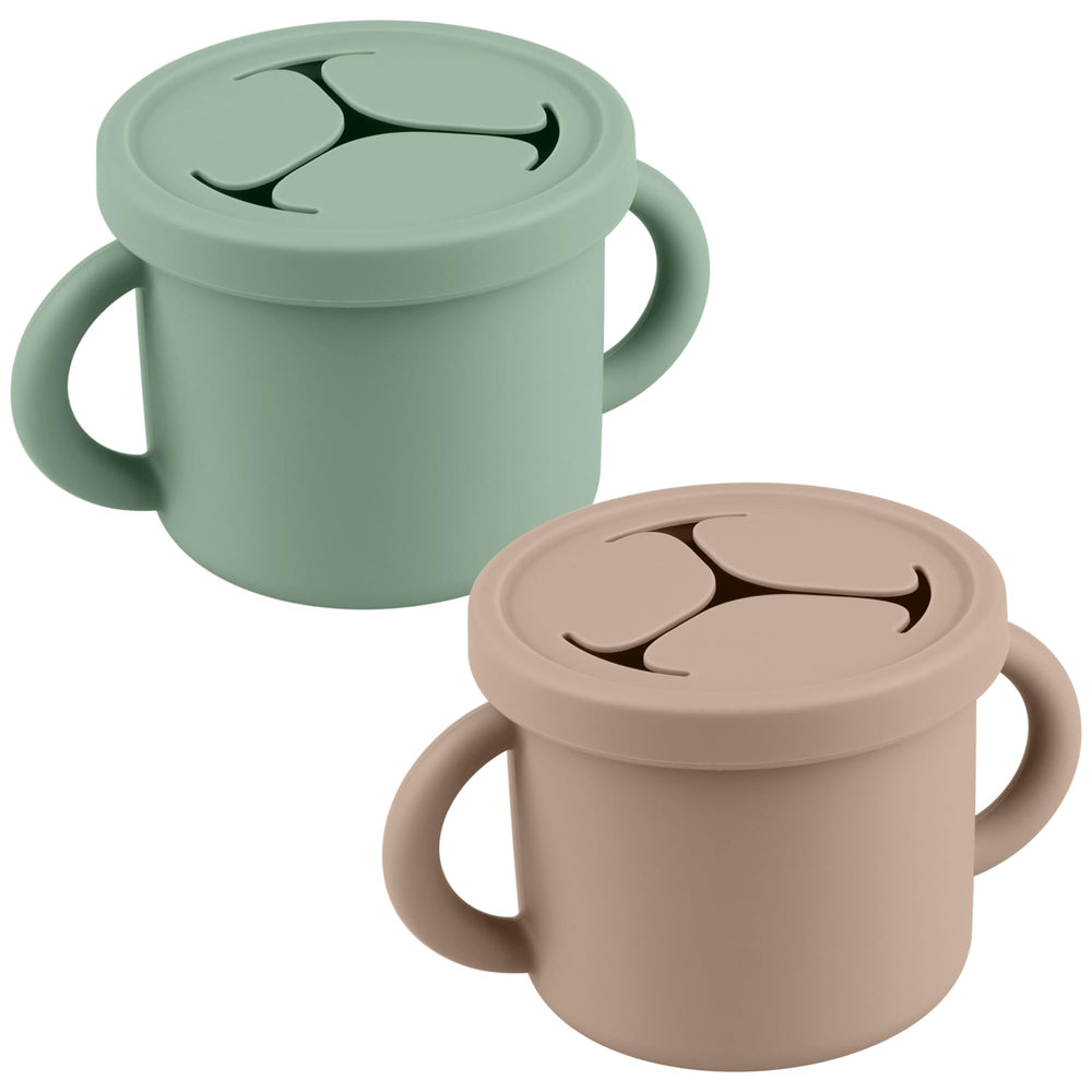Mintlyfe snack cups natural sage top view show tidy, spill-free snack storage.