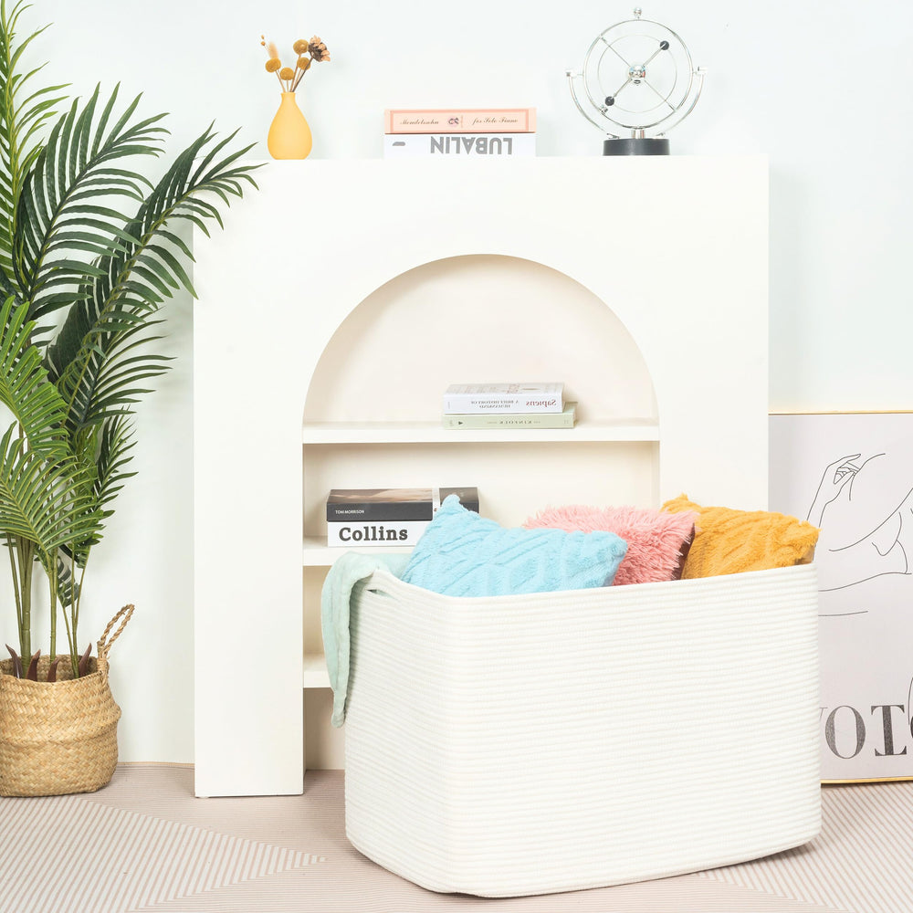 MINTWOOD Design 112L blanket basket cream-entryway shoe bin declutters entry.