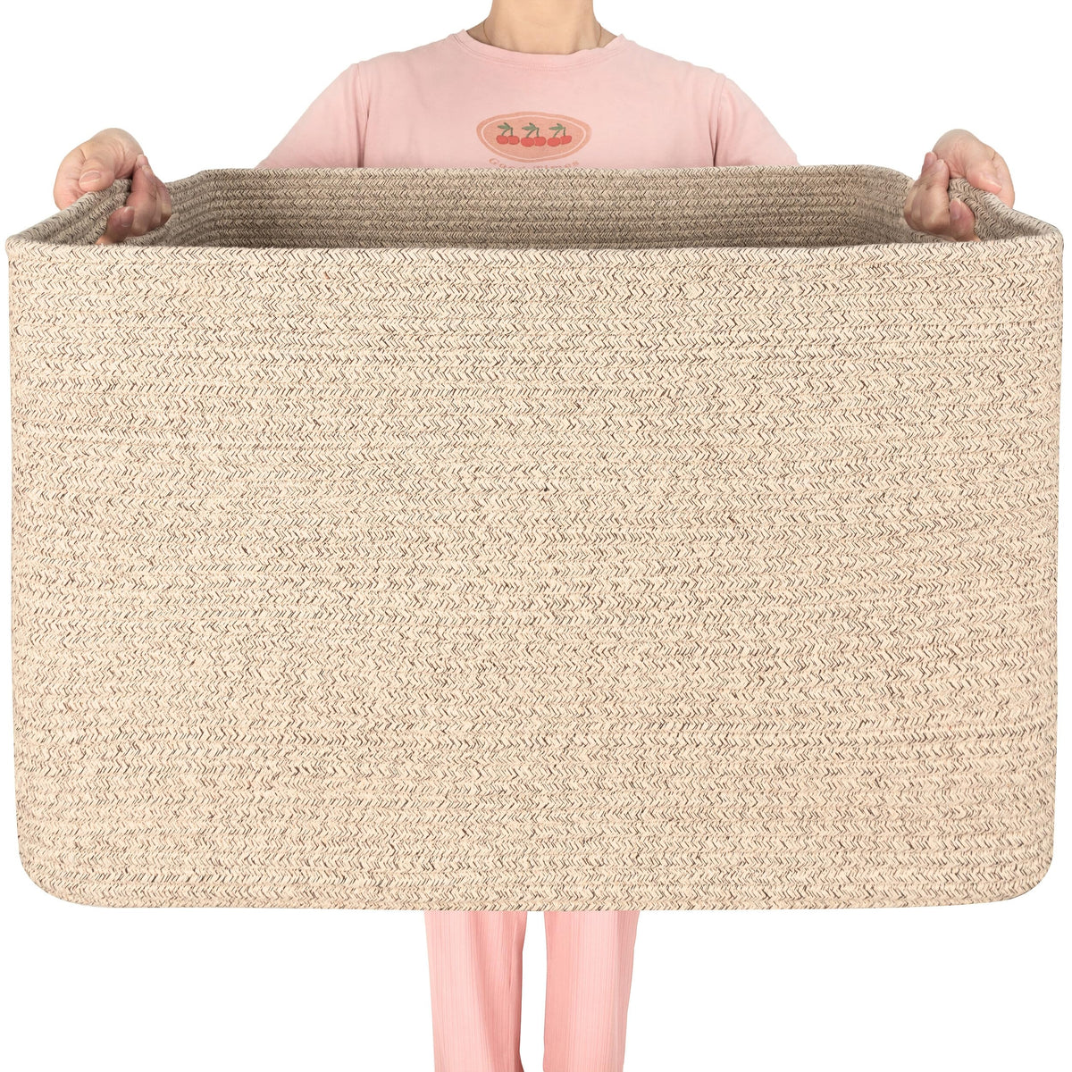 MINTWOOD Design 112L blanket basket front view helps keep blankets organized and accessible.