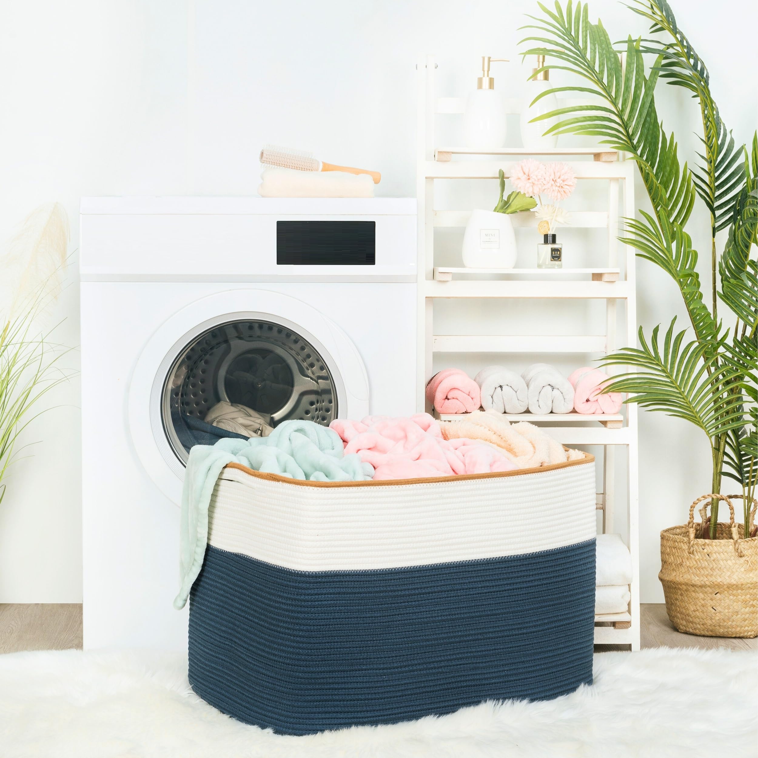 MINTWOOD Design 112L blanket basket in living room blends with decor