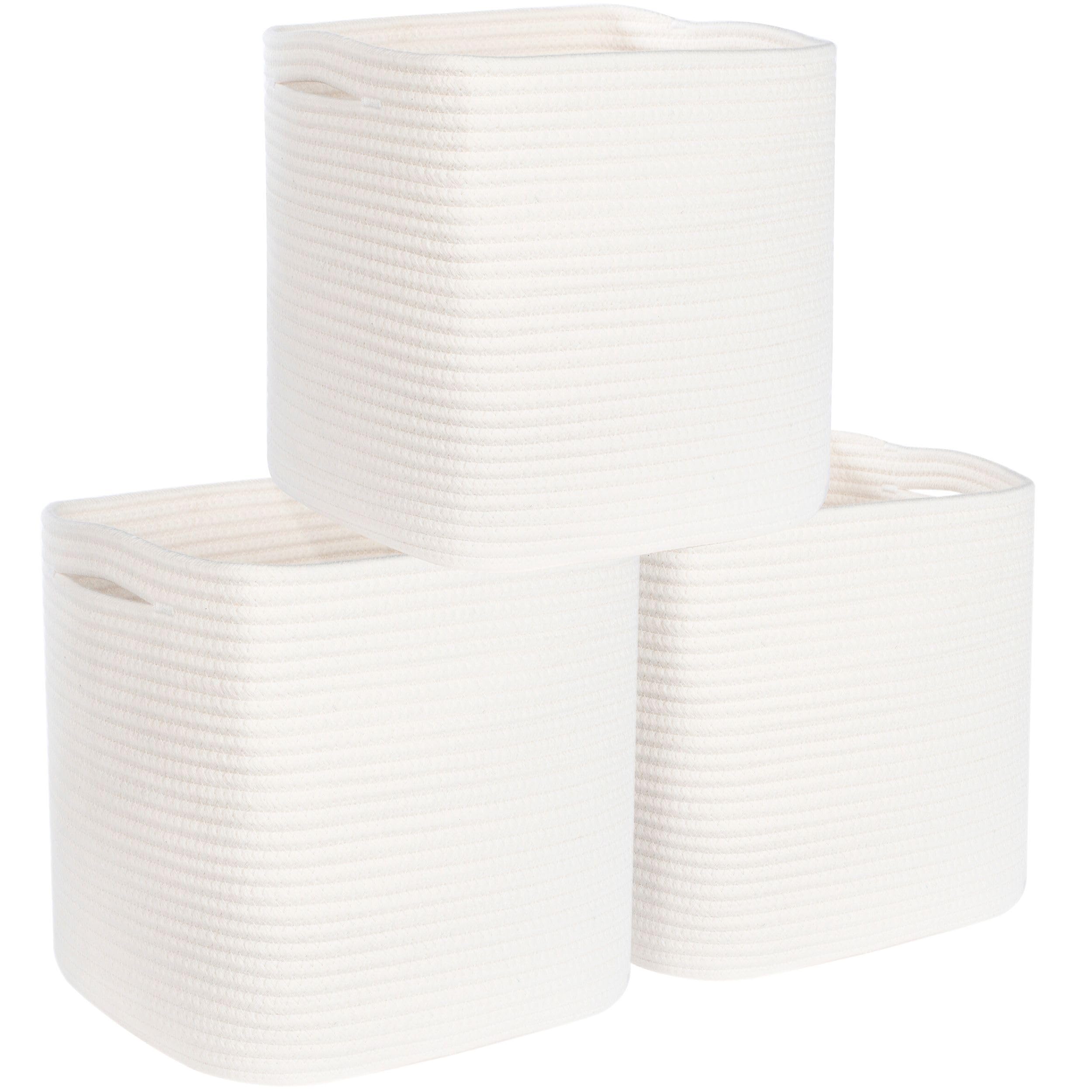 MINTWOOD Design 11x11 cube bin woven cream stack for organized shelves