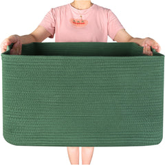 Mintwood Design 22in blanket basket forest green front view showcases ample blanket storage
