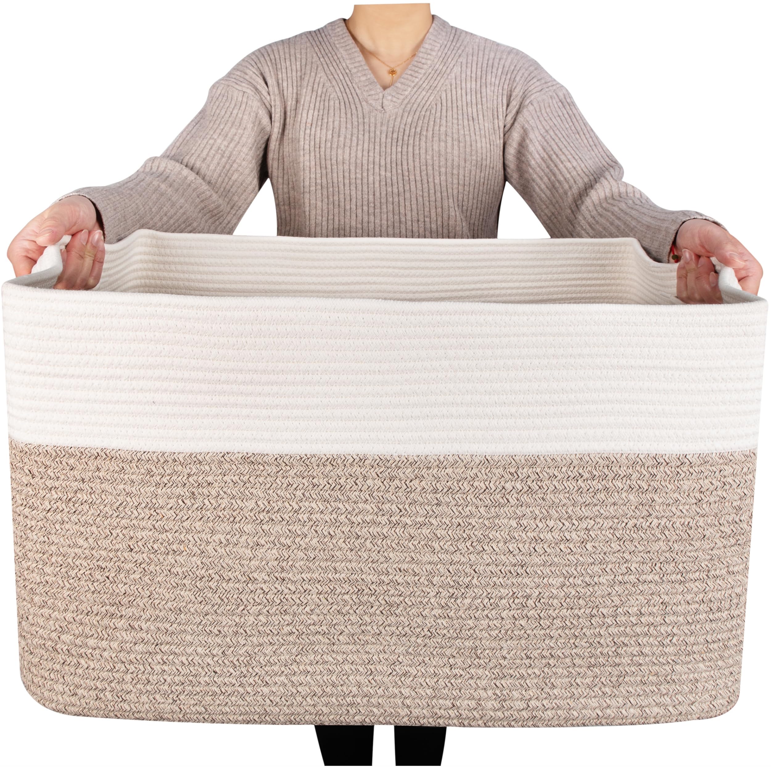 MINTWOOD Design 22in blanket basket front view with large storage capacity for blankets.