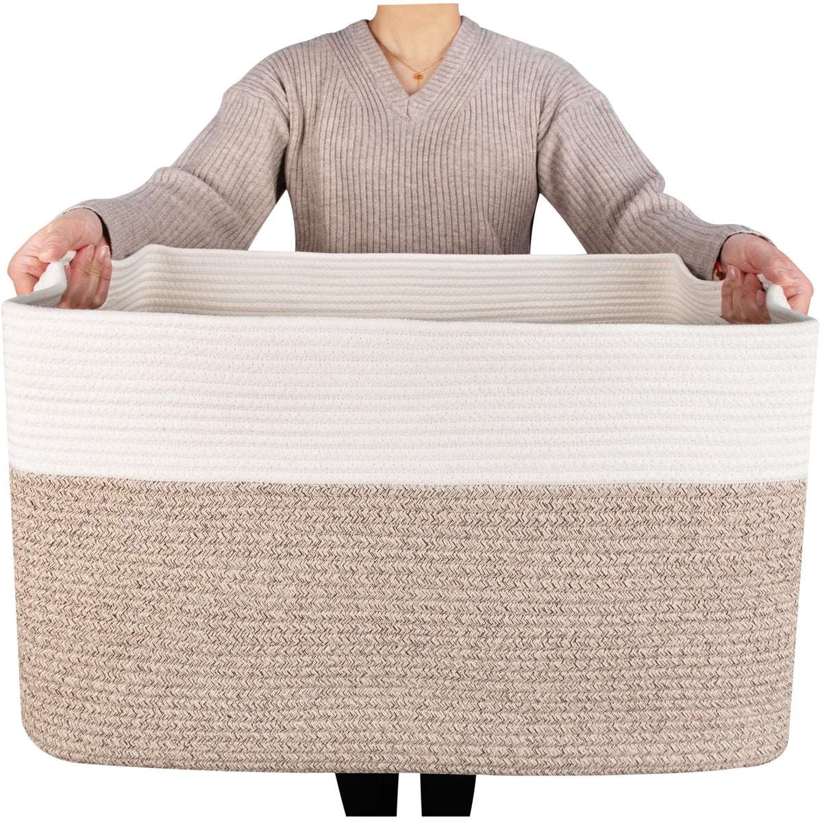 MINTWOOD Design 22in blanket basket front view with large storage capacity for blankets.