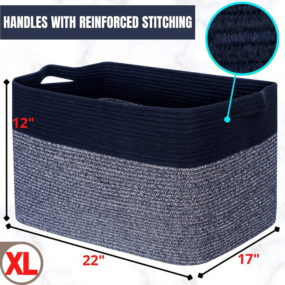 Mintwood Design 22in navy basket with dog toys organized for playtime