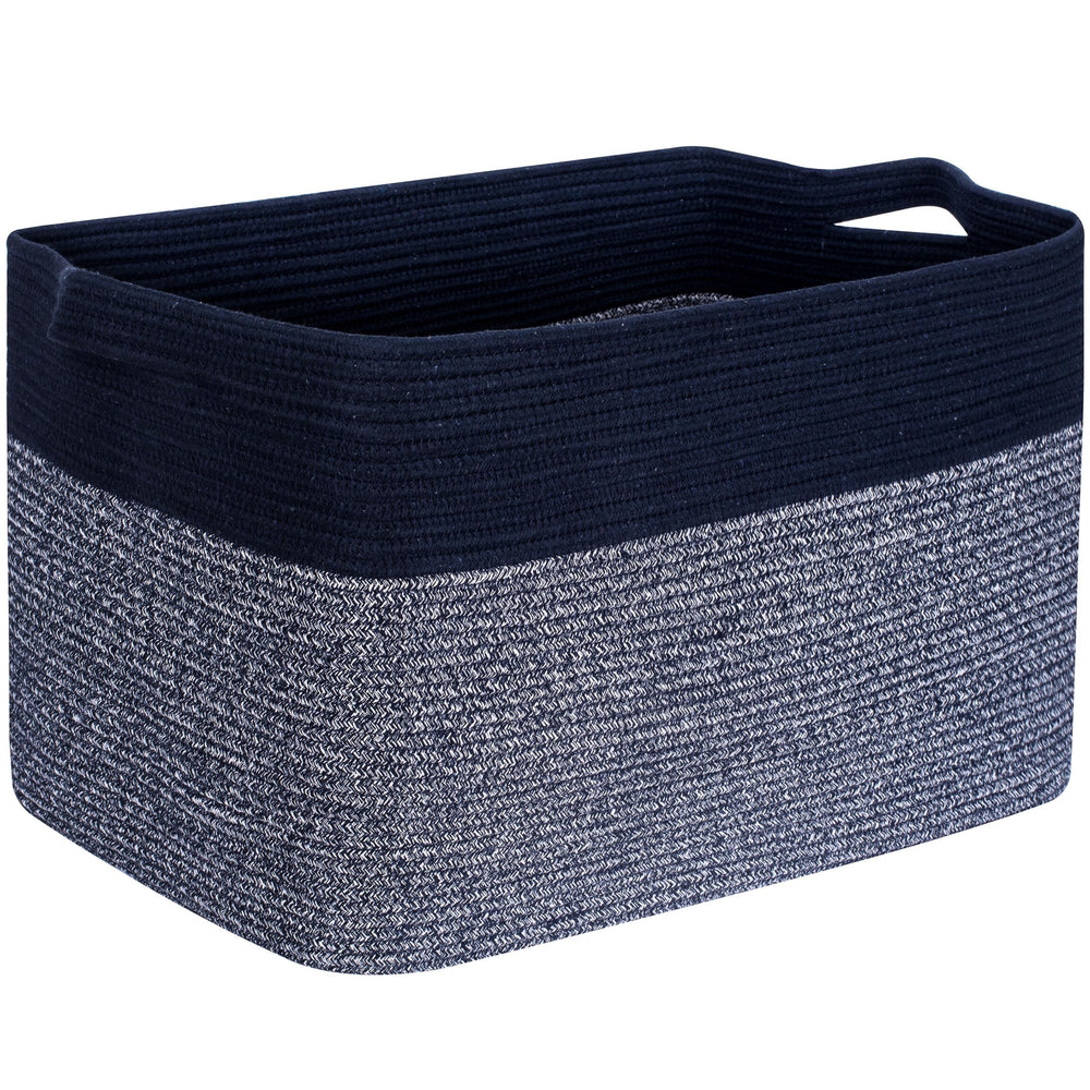 Mintwood Design 22in navy blanket basket folded for compact storage