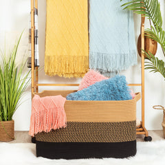 MINTWOOD Design blanket basket with sturdy side handles for easy transport
